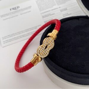 🎀 FRED Force 10 Red Cord Bracelet Rose Gold Diamond 8-Link